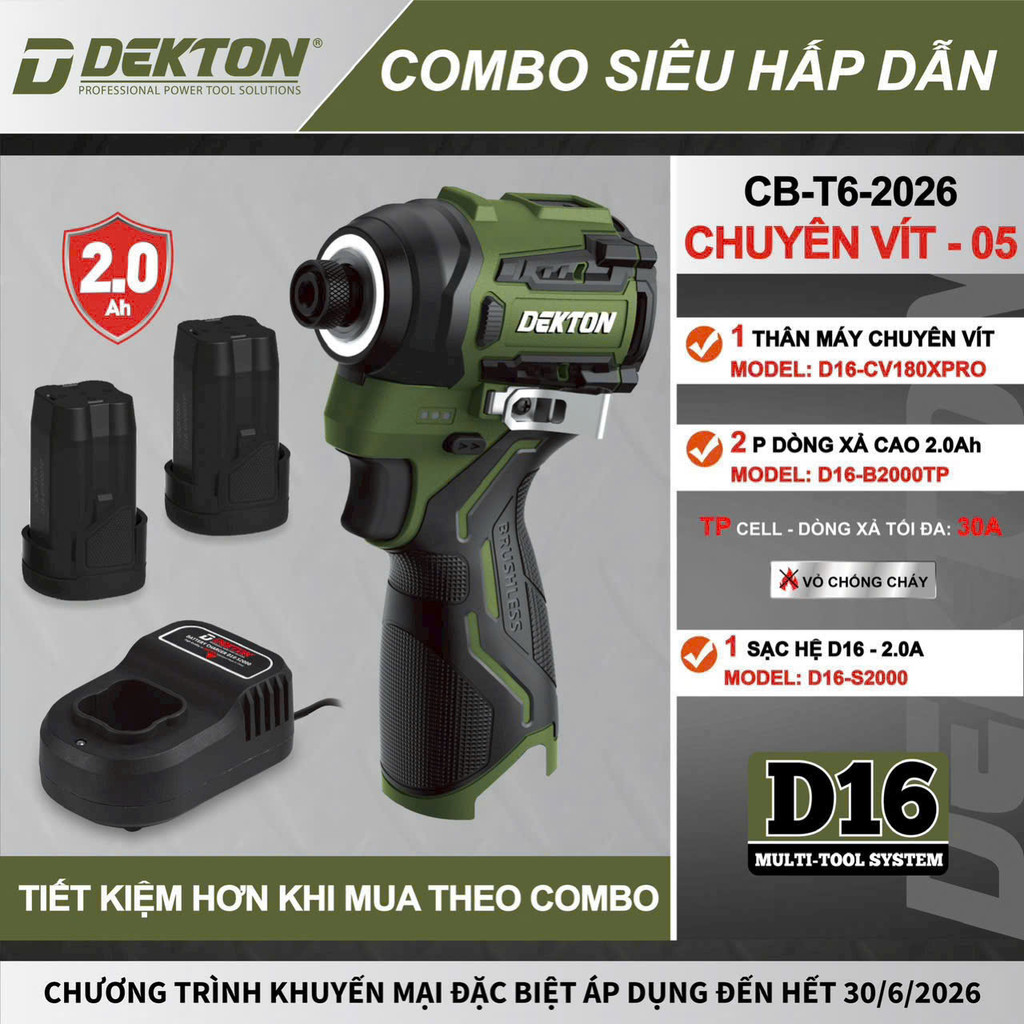 D16-CV180XPRO  / CHUYÊN VÍT BÚA GEN 3 PRO 16.8V PiN Chọt DEKTON……. Máy sĩ DEKTON