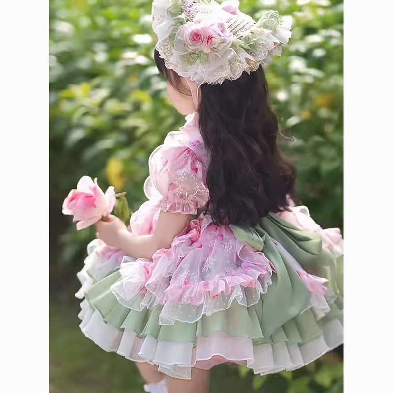 Bé Gái Màu Hồng lolita Đầm Ảo Màu Hồng Phong Cách Mục Vụ Đầm Công Chúa Bé Gái Trẻ Em lolita Đầm