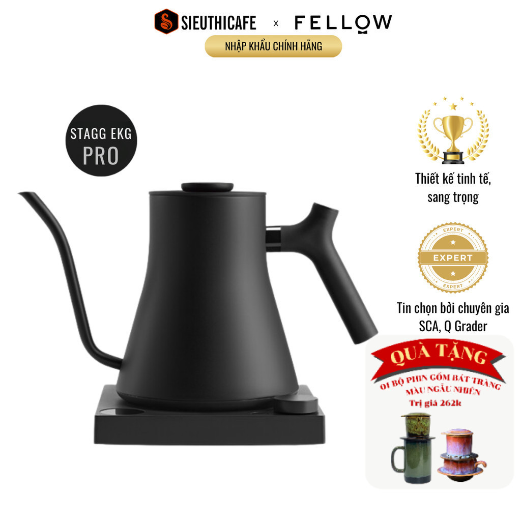 Ấm Rót Nước Điện FELLOW Stagg EKG PRO 0.9L | Đun Sôi Tức Thời | Màu Matte Black | Hàng Chính Hãng