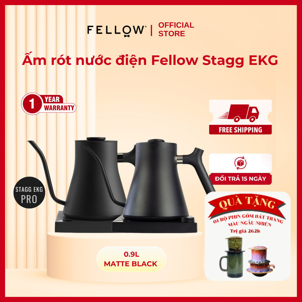 Ấm Rót Nước Điện Fellow Stagg EKG/EKG Pro, Dung Tích 0.9L - Matte Black - Hàng Chính Hãng