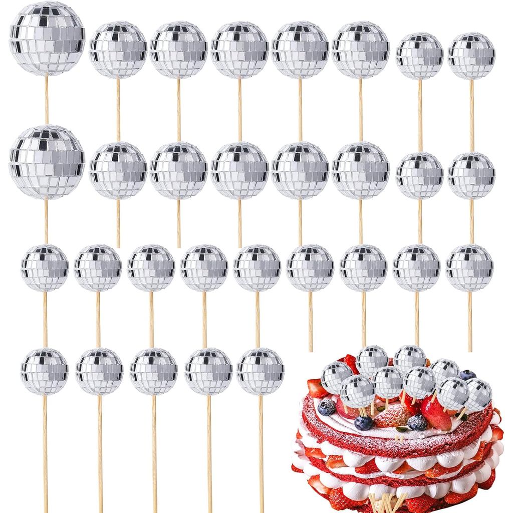 30 Miếng Disco Ball Cupcake Toppers Mini Disco Ball Picks Disco Theme Cake Toppers để trang trí bánh