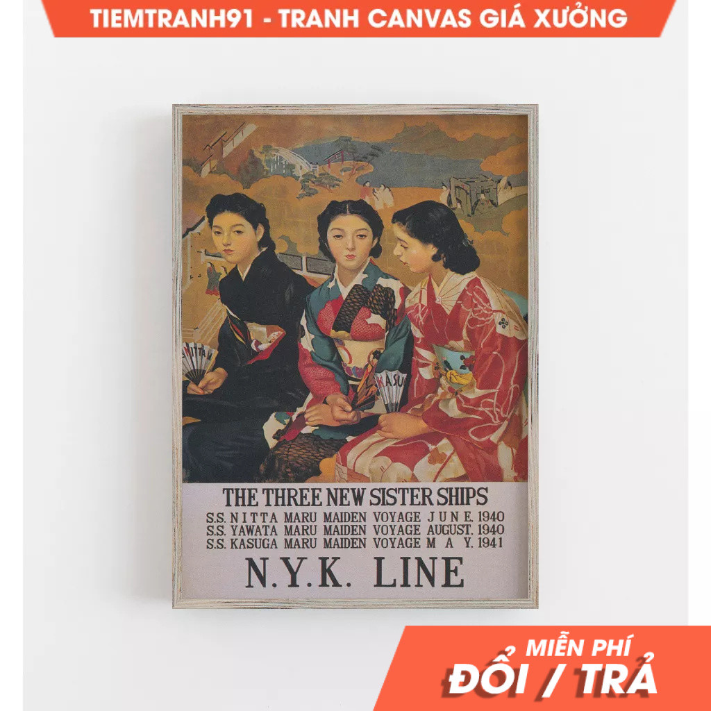 Tranh treo tường, Asian Wall Art, Vintage Wall Art, Three Sister Ships, Asian Print, Cruise Line Art