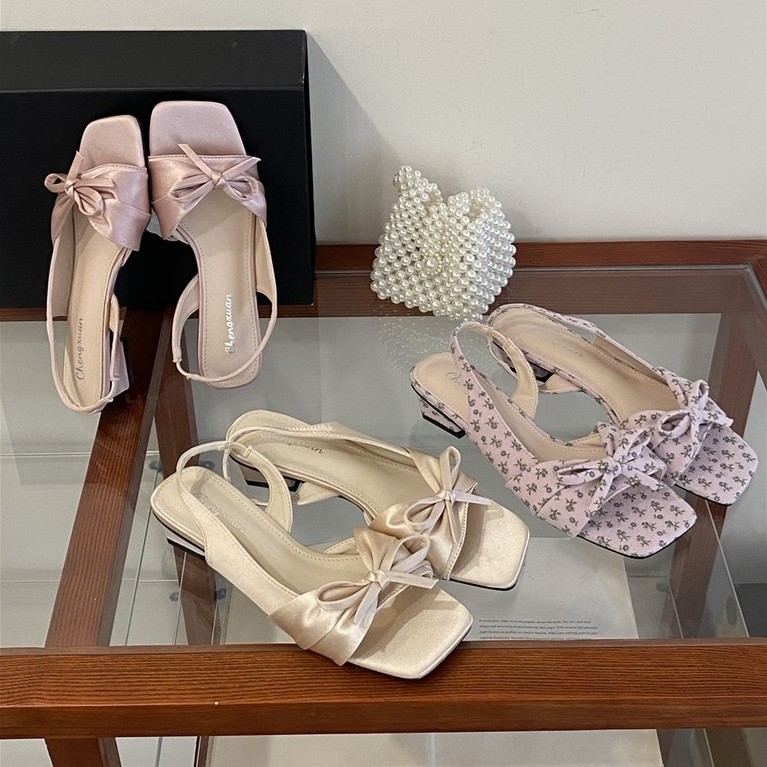 [Lamode] Giày Nữ Thời Trang 2026 Giày Sandal Gót Dày Nơ Phong Cách Mới