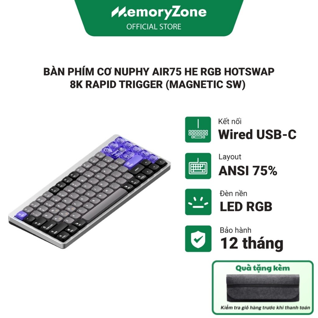 [CHÍNH HÃNG] Bàn phím cơ Nuphy Air75 HE RGB Hotswap 8K Rapid Trigger (Magnetic Sw) - Bảo hành 12 thá