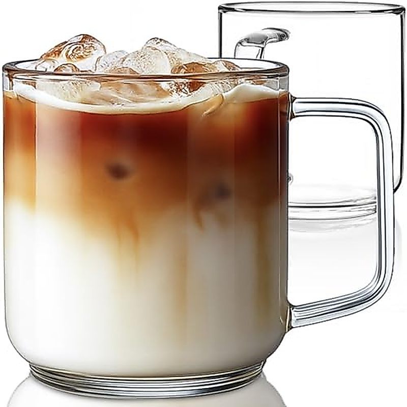 Aquach 20 oz Large Glass Coffee Mugs with Handle Set of 2 - Clear Glass Cups for Latte, Cappuccino, 
