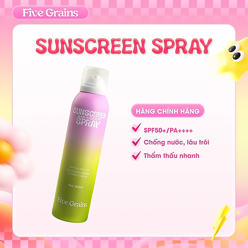 [FIVE GRAINS] Xịt chống nắng toàn thân Five Grains nâng tone SPA50+/PA++++ 160ml