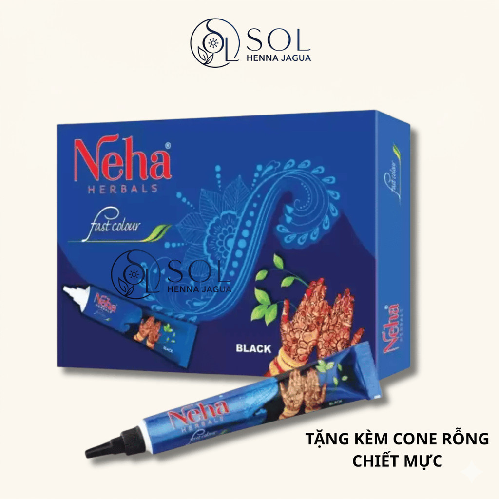 Mực Vẽ Henna Neha Đen (Neha Fast Henna Black Mehandi Cones) – Henna Ấn Độ Lên Màu Đẹp, Xăm Tạm Thời 