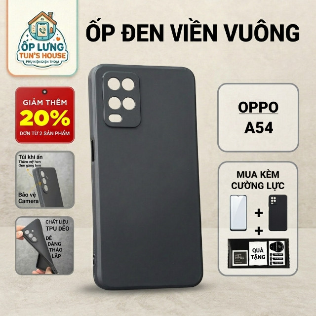 Ốp lưng Oppo A54 4G/5G Ốp Nhà Tun trơn màu đen | Ốp điện thoại Oppo dẻo bảo vệ camera đt toàn diện