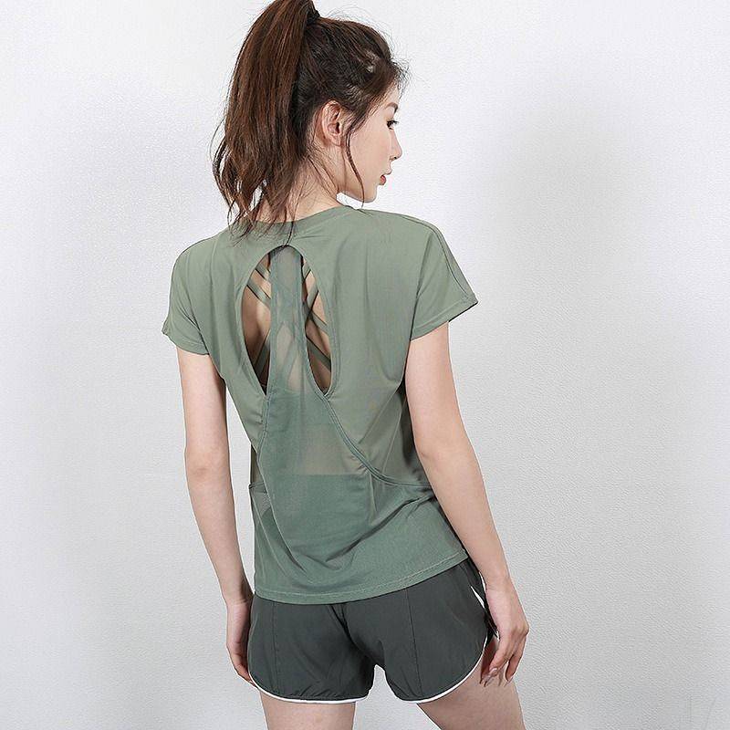New Sports Short Sleeve Women's Quick Drying Clothes Breathable Yoga T-shirt Women's Backless Runnin