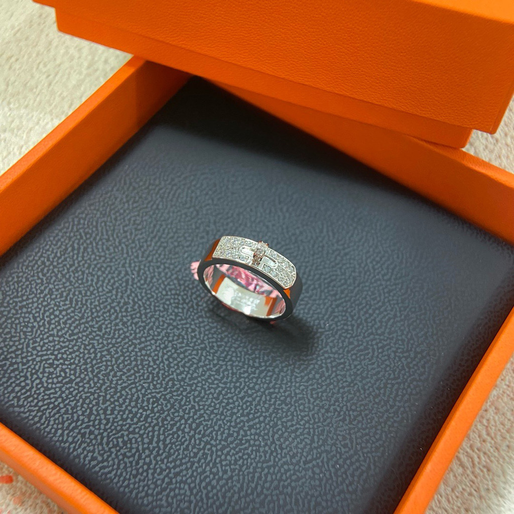 VOQM V Gold Kelly Half diamond ring plated18k Rose gold pig nose H Couple's rings