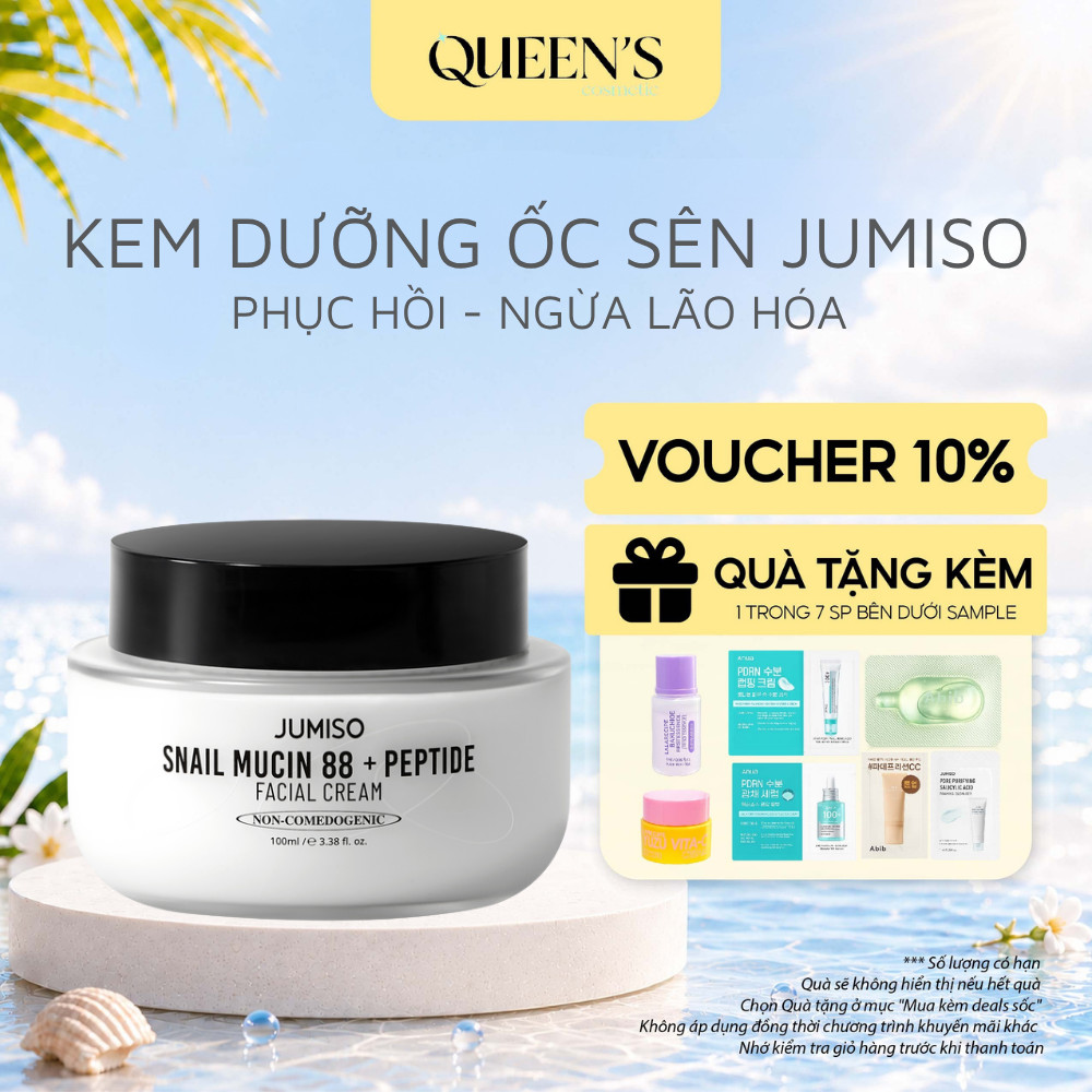 Kem Dưỡng JUMISO Snail Mucin 88 + Peptide Cream 100ml Căng Mịn, Khóa Ẩm - Queen's Cosmetics