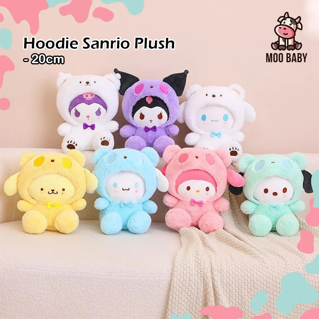 Moo Baby Sanrio Plushie Bức tượng có áo hoodie Gabu Sanrio Plushie Tượng có áo hoodie Kuromi Plushie