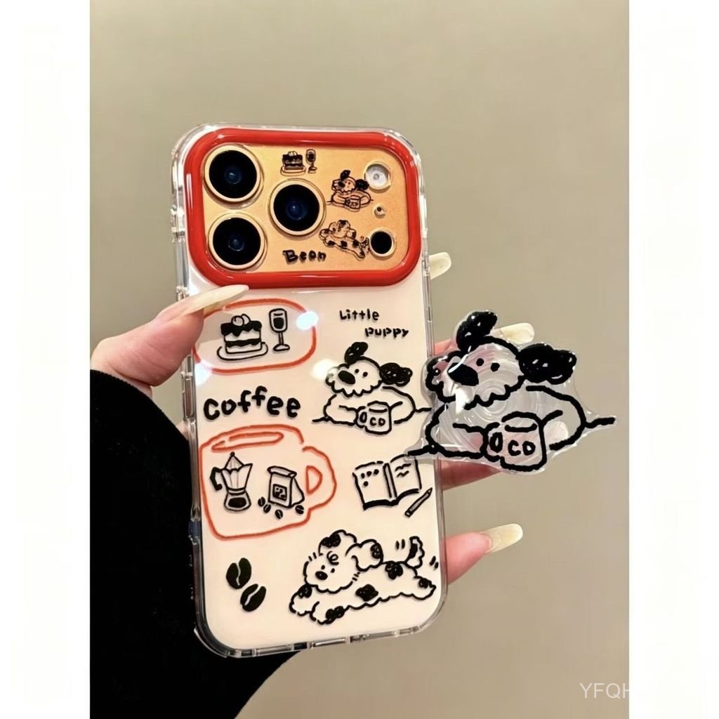 Ốp Điện Thoại Thích Hợp Cho iPhone 11 12 13 14 15 16 17 Pro max Simple Line Puppy + Giá Đỡ Vỏ Bảo Vệ