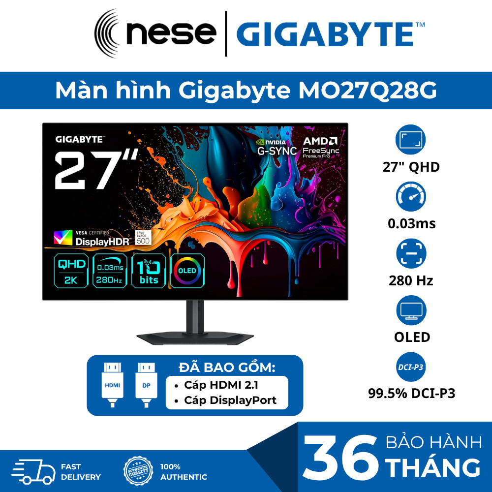 Màn Hình Gaming GIGABYTE OLED MO27Q28G 27inch QHD OLED 280Hz 0.03ms I Chính hãng I Bảo hành 36 tháng