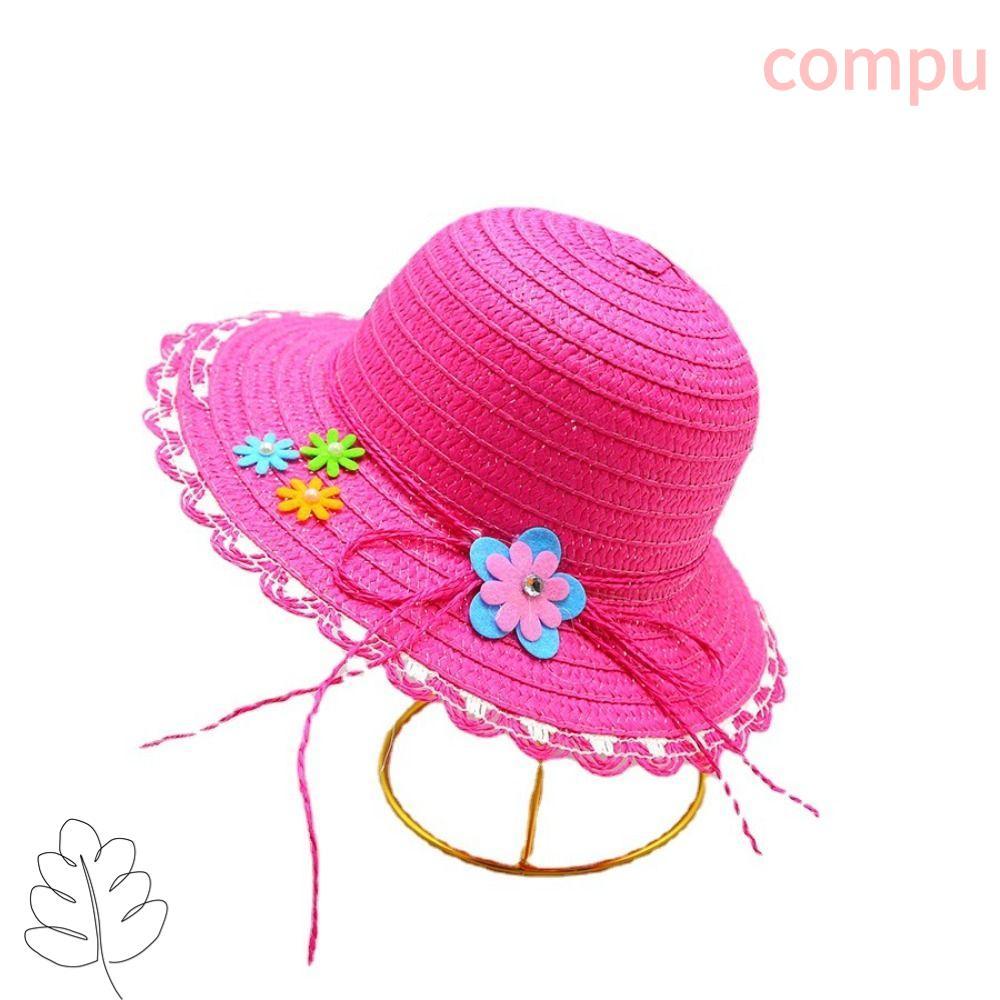 COMPU Mũ Rơm, Mũ Chống Nắng 3-7Year Handmade, Vành Rộng Ngọt Ngào Hoa Trang Trí Mũ Đi Biển Đi Biển