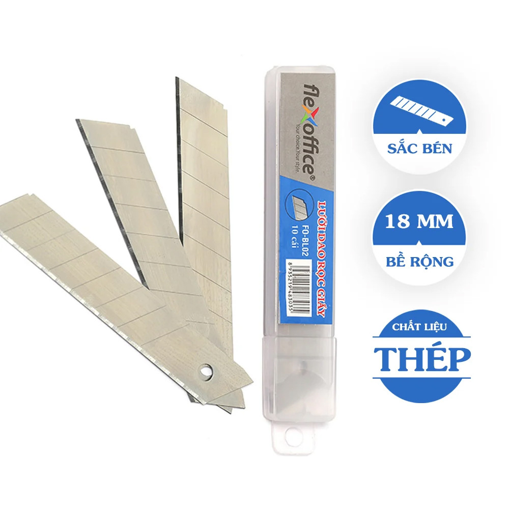 Combo 10 Lưỡi Dao Rọc Giấy Thiên Long Flexoffice Fo-Bl02 18mm