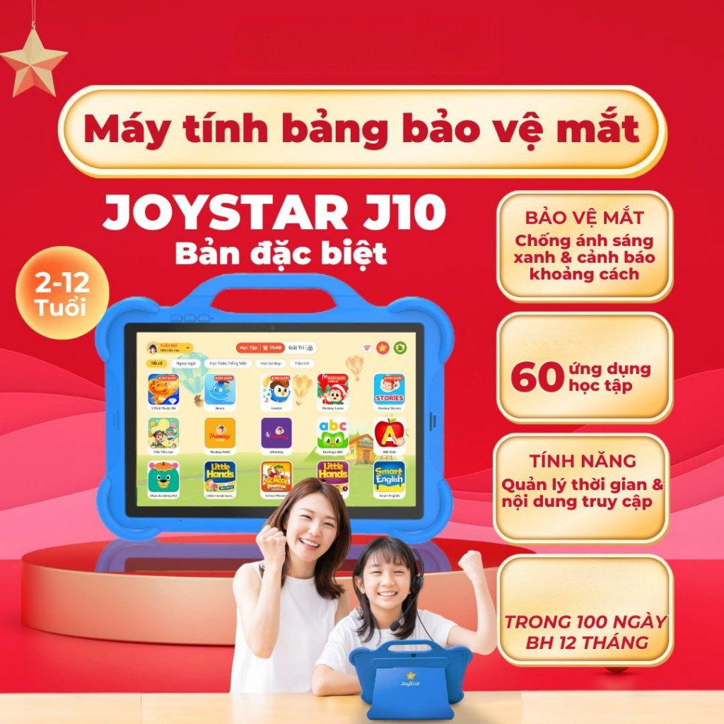 Máy Tính Bảng Trẻ Em Joystar J10 | Thế Hệ Mới với 60 Ứng Dụng Tiện Tích | Cảm Ứng Mượt - BH 12 Tháng