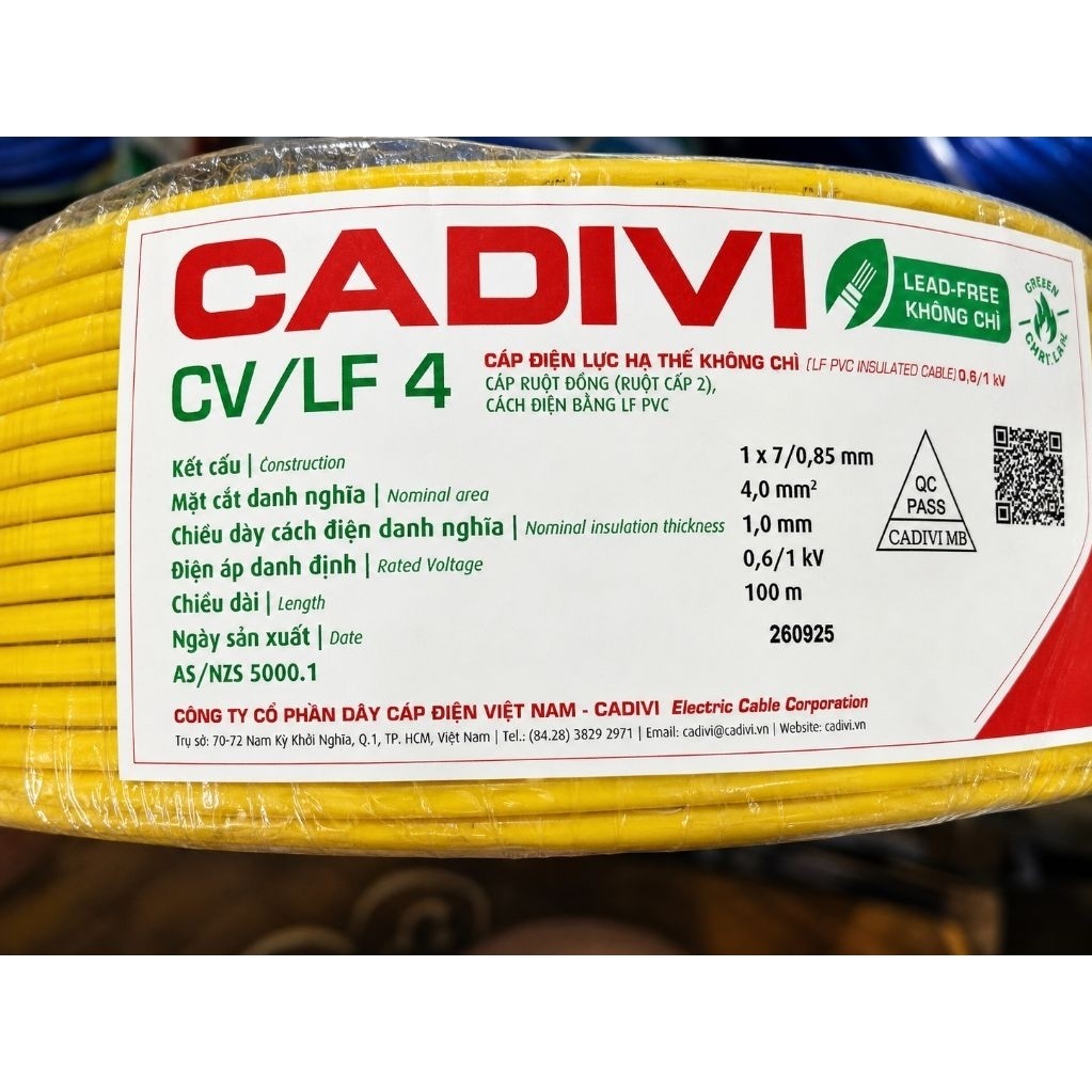 Dây Điện CADIVI CV/LF 4.0 100m _Lõi Đồng 100% _Chính Hãng