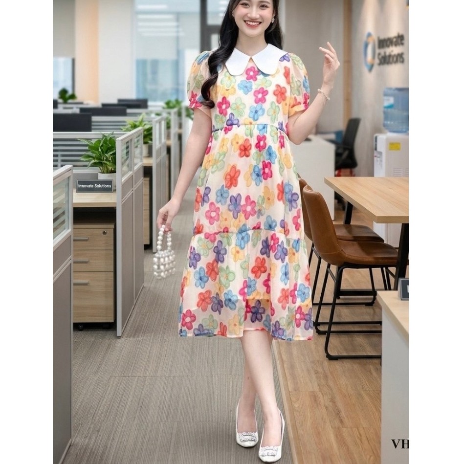 Váy bầu xinh Mum's shop VH206 hoa mát mẻ cho mẹ bầu đi chơi, đi du lịch xinh xắn