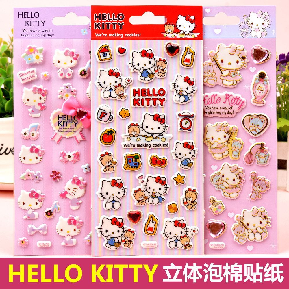 Sanrio hello kitty Dán Dễ Thương Hello Kitty Cô Gái Ba Chiều Bong Bóng Dán Hello Dính Tranh Pediy Xế
