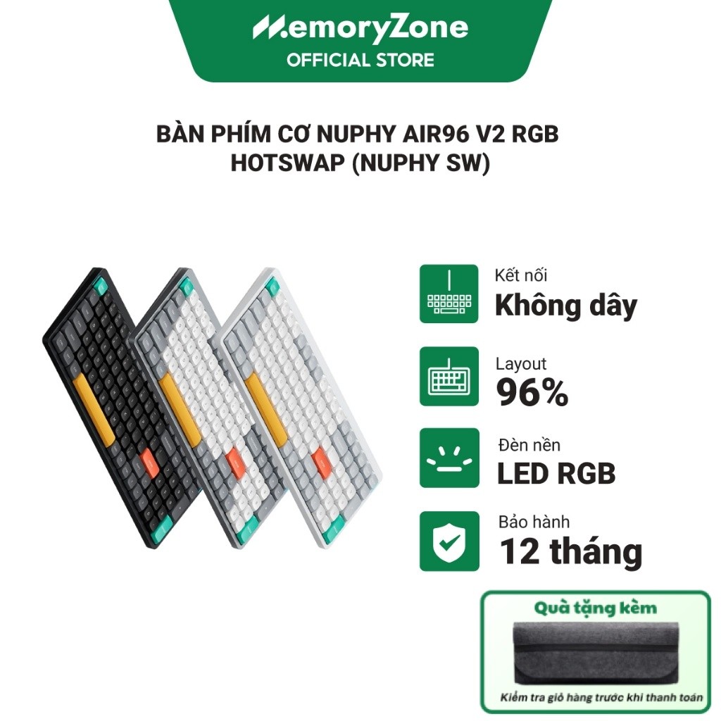 [CHÍNH HÃNG] Bàn phím cơ không dây Nuphy Air96 V2 RGB Hotswap (Nuphy Sw) - Kết nối 3 Mode, LED RGB, 