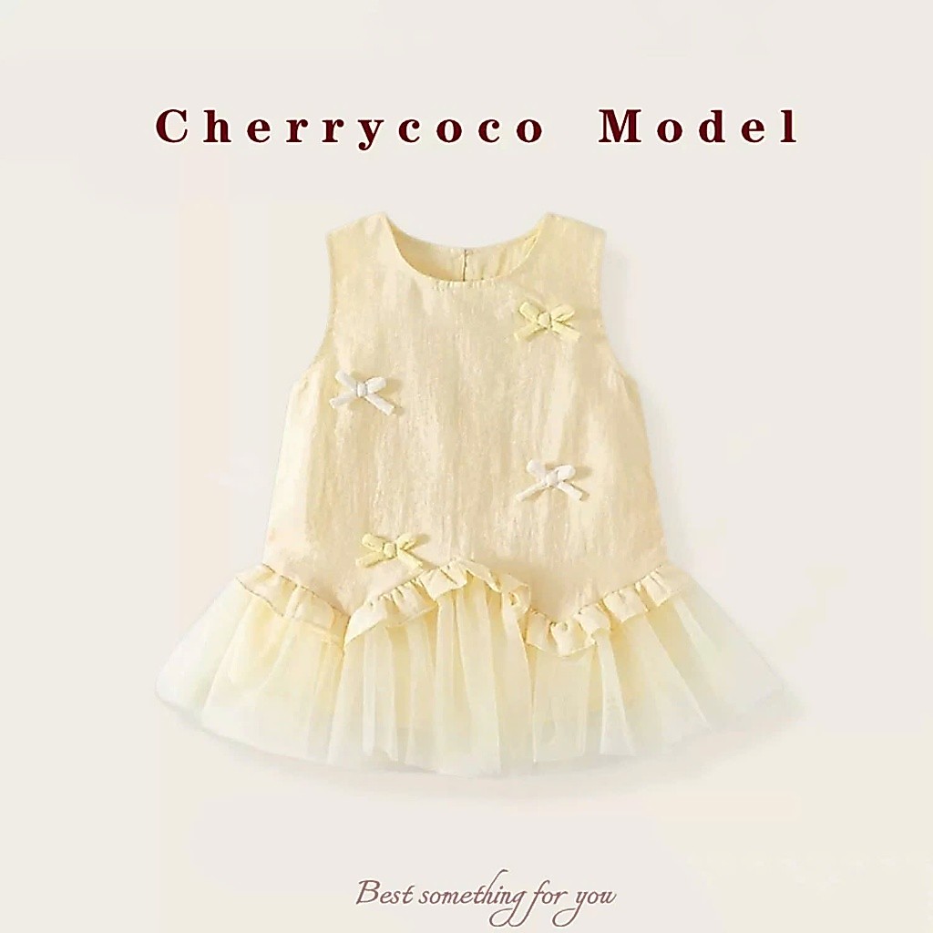 HÀNG CAO CẤP- Váy Cherry Coco bé gái hàng chính hãng sát nách đính nơ