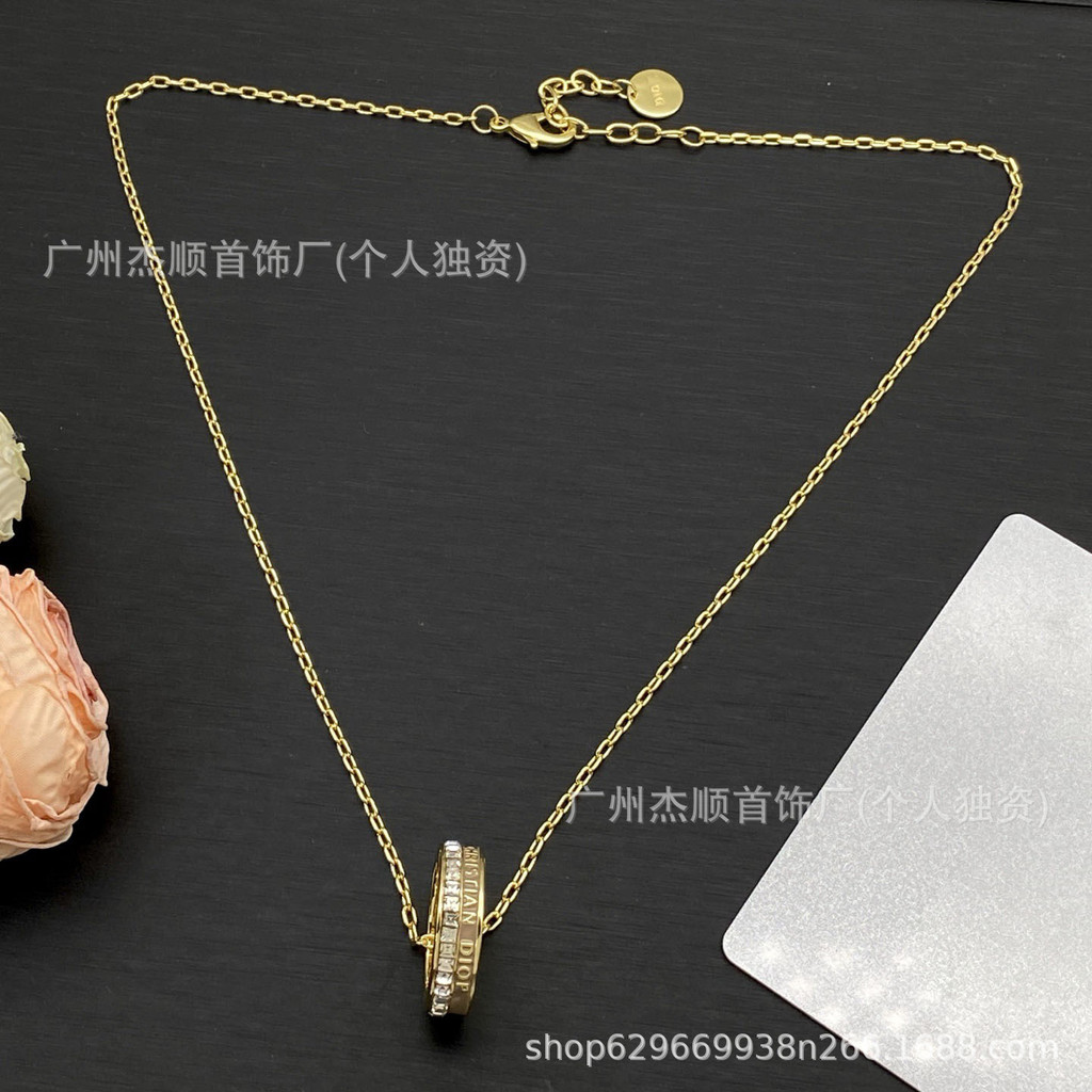 VK5L New Necklace with English Letters CD Diamond-studded women's fashion ring and necklace
