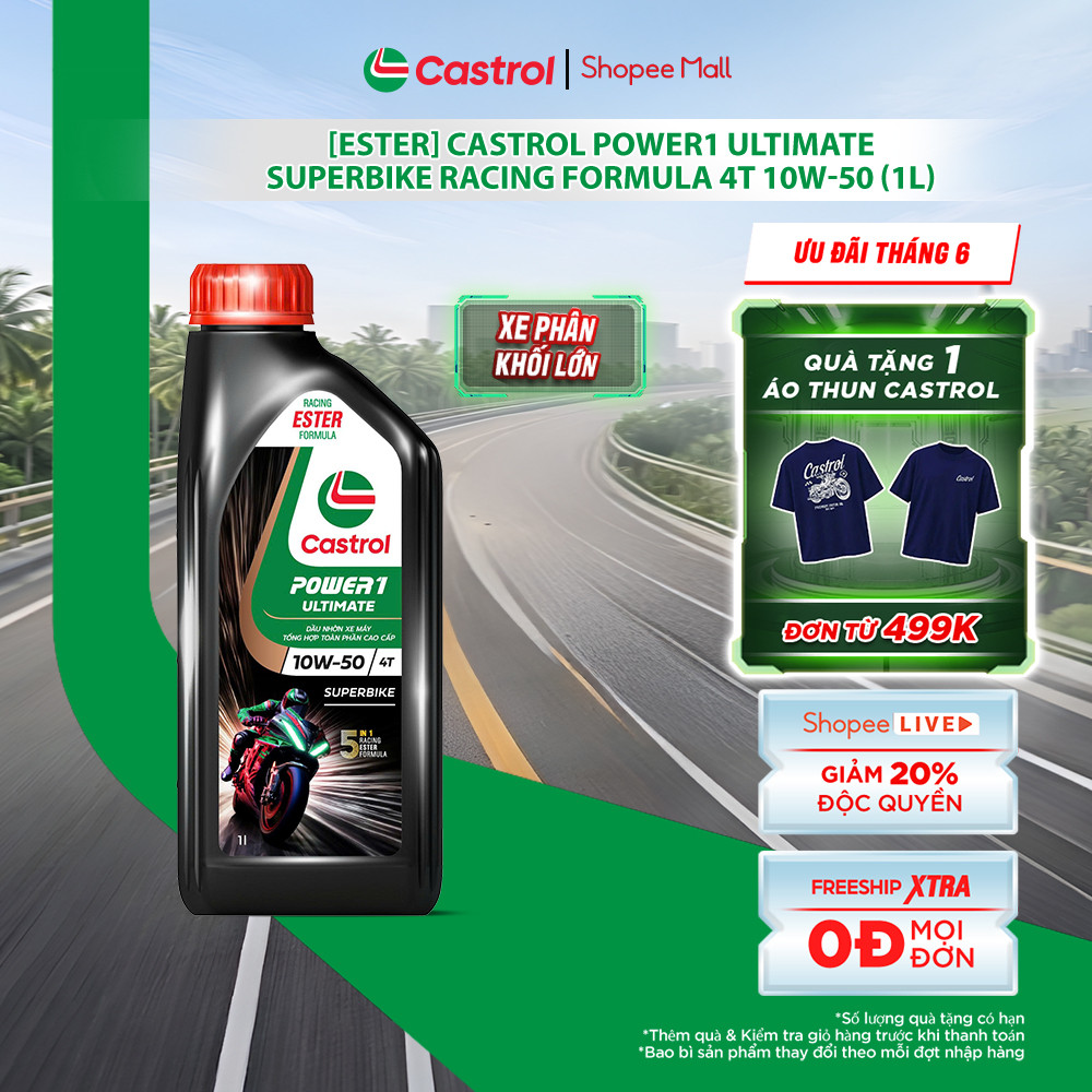 [ESTER] Dầu nhớt xe phân khối lớn Castrol POWER1 ULTIMATE SUPERBIKE RACING FORMULA 4T 10W-50 (1L)