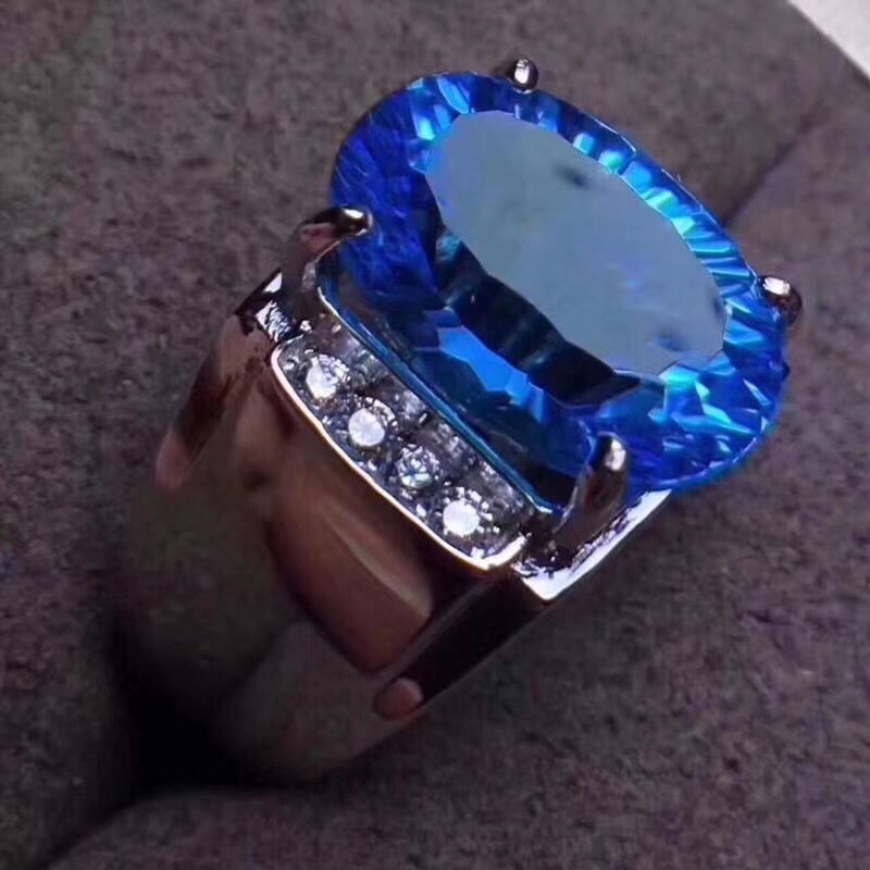 Hàng sẵn có Vòng topaz xanh Thụy Sĩ không tối ưu hóa độc đoán Nam 18K Vàng trắng Kẻ sọc Chất lượng c