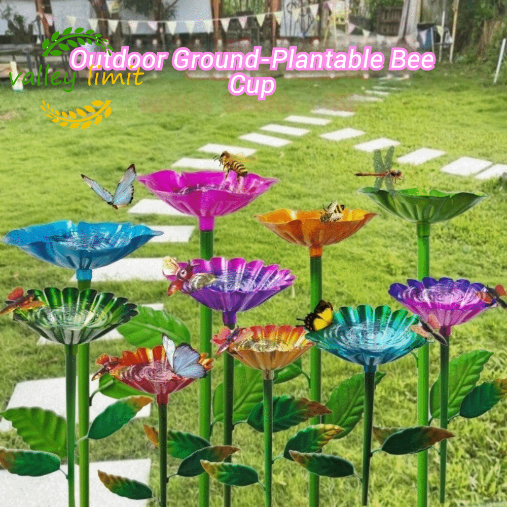 VALLEY LIMIT Bee Butterfly Water Dispenser, Flower Design Iron Bee Water Feeder, Bird Feeder Outdoor