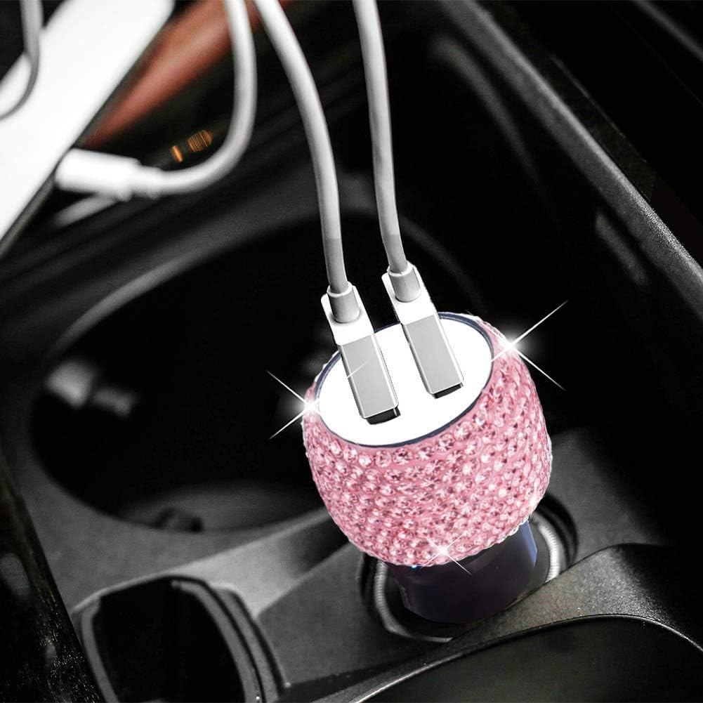 Bộ sạc xe hơi USB kép Bling Bling Handmade Kim cương giả Trang trí xe hơi pha lê để sạc nhanh Trang 