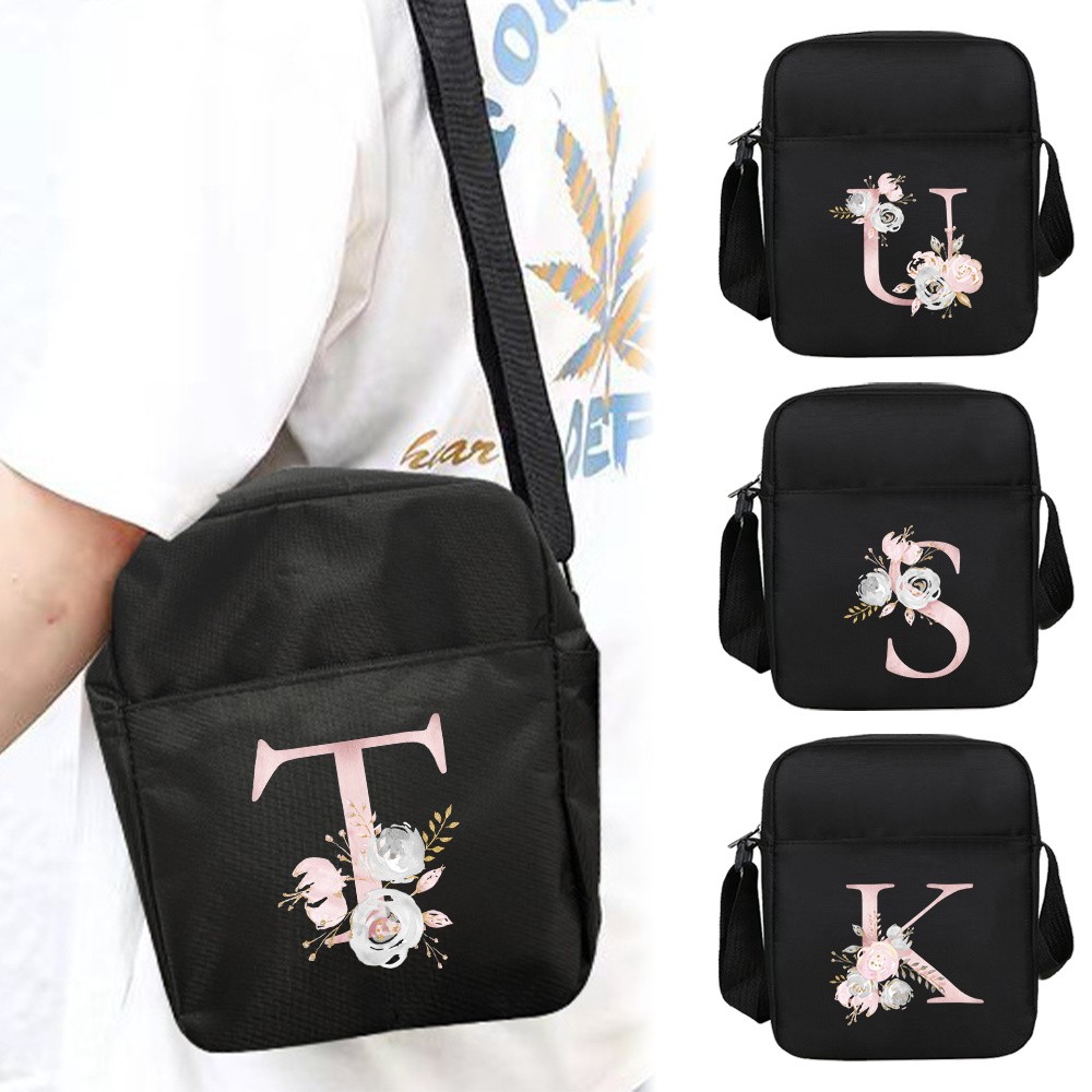 Fashion New Nylon Material Unisex Shoulder Bag   Bag Storage Bag Pink Flower