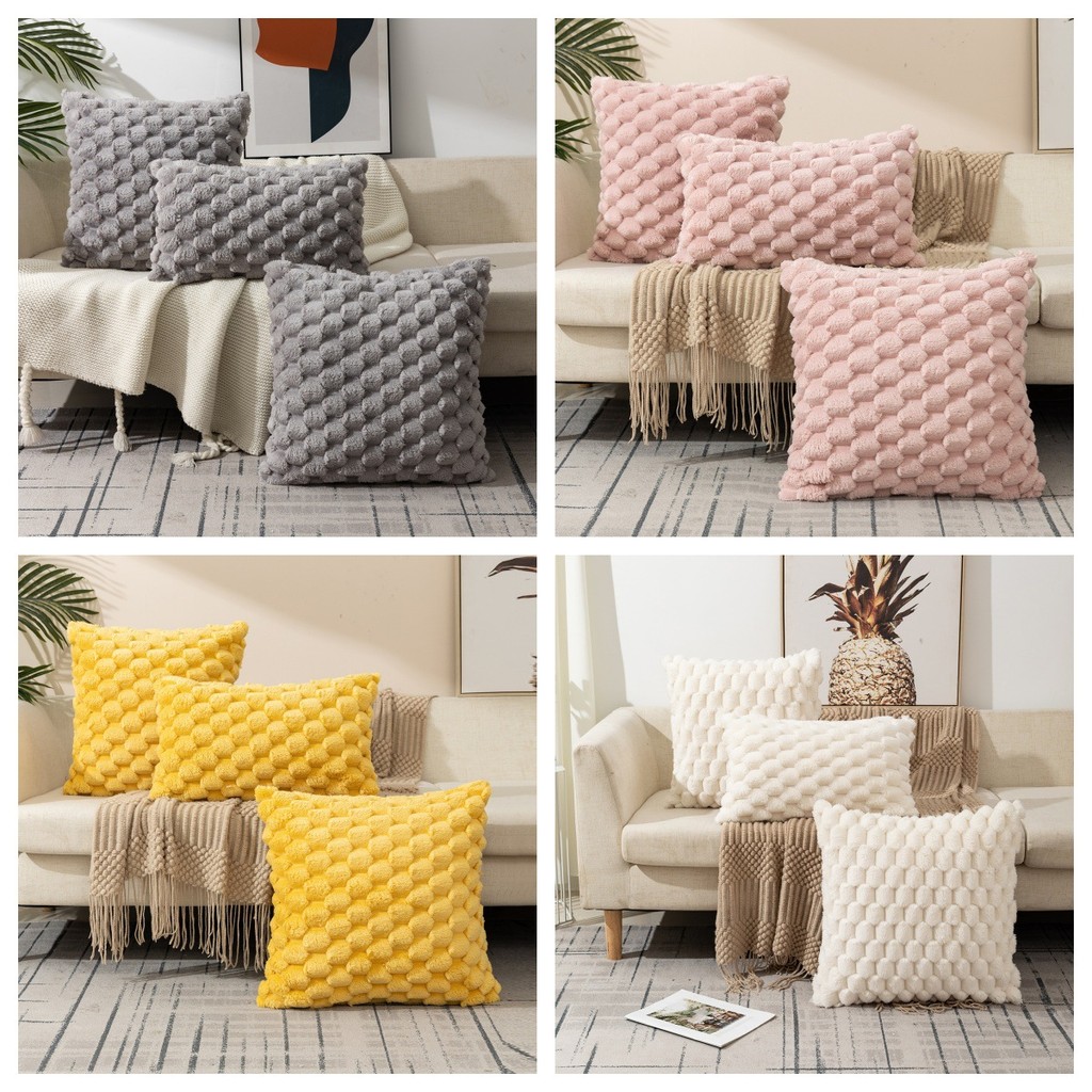 Vỏ Gối Dệt Bông Tuyết Màu Trơn Gối Core-Free Văn Phòng Sofa Thắt Lưng Gối Đầu Giường Đệm ID1T