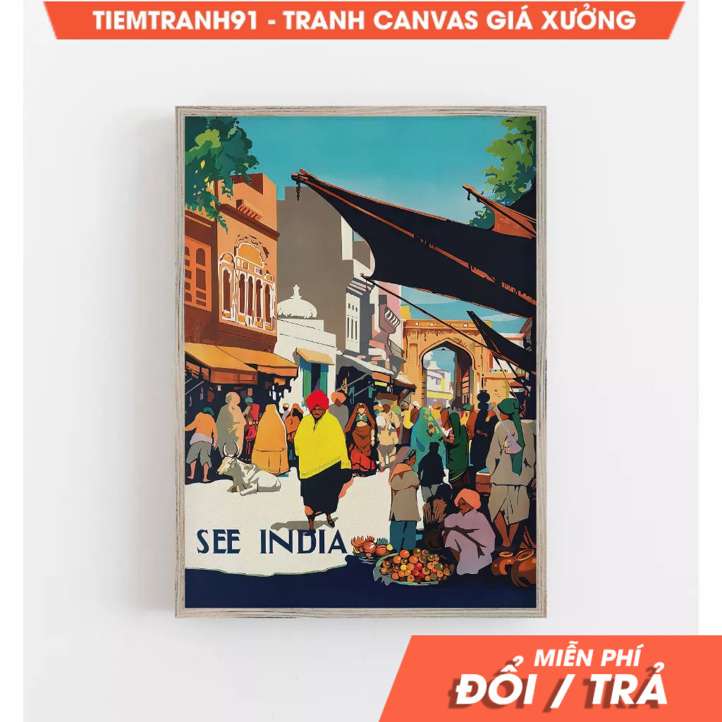 Tranh treo tường, India Wall Art, Vintage Poster Art, See India Print, India Travel Poster, tặng kèm