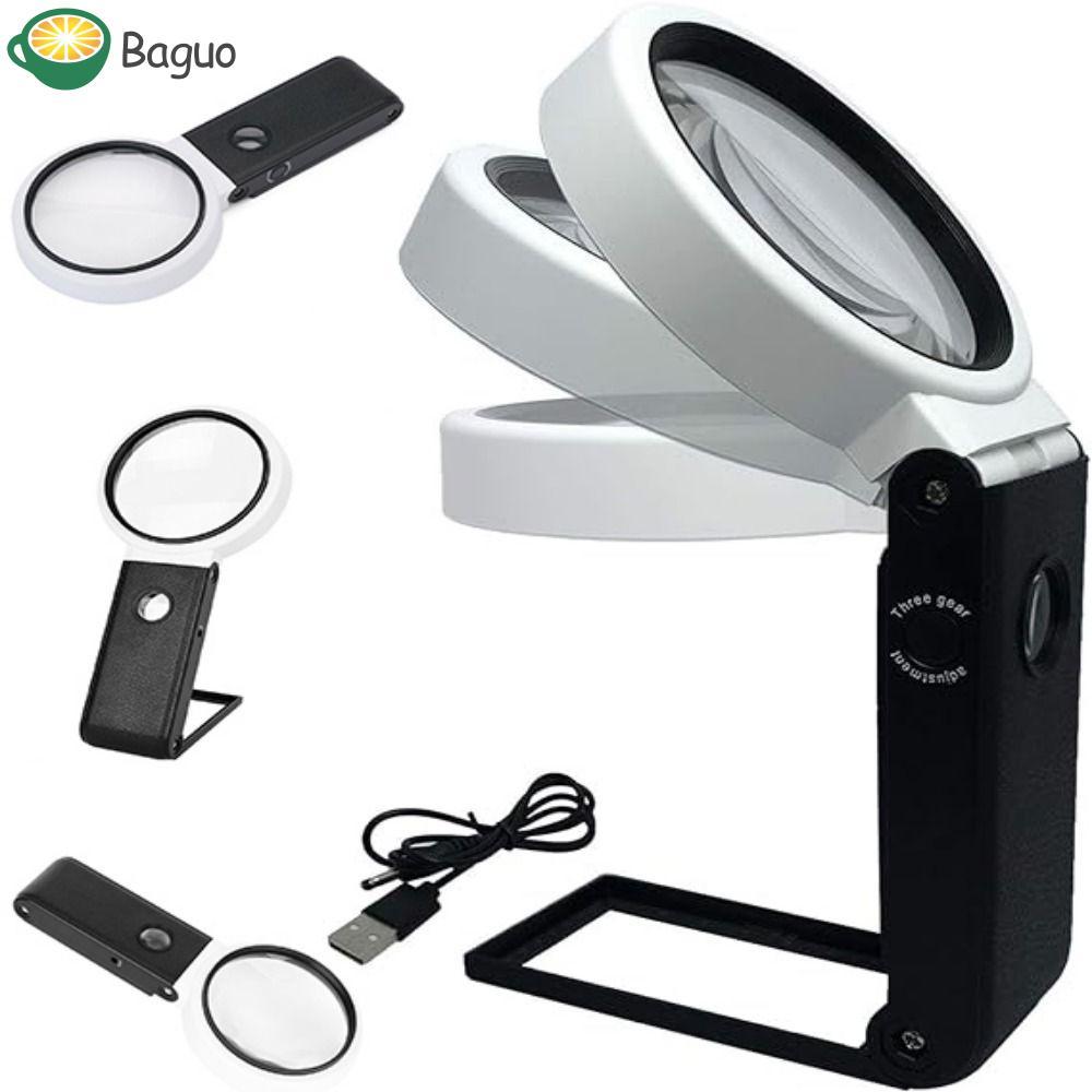 Kính lúp chiếu sáng LED BAGUO, Kính lúp cầm tay 6X 25X có chân đế đèn, Đế để bàn 3,5X 25X 2UV + 6LED