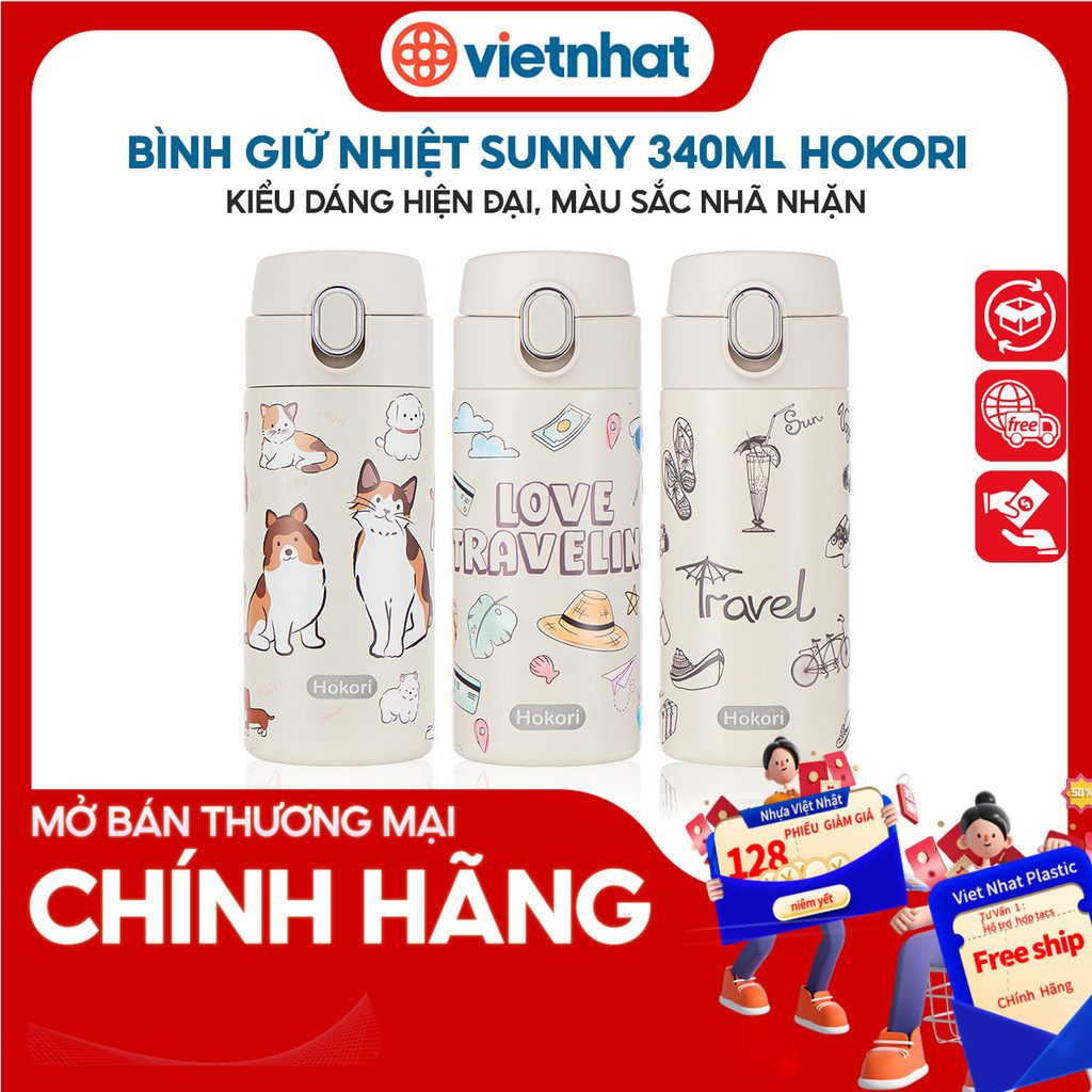Bình giữ nhiệt inox cao cấp Sunny Hokori 340ml 0123 Nhựa Việt Nhật Shop