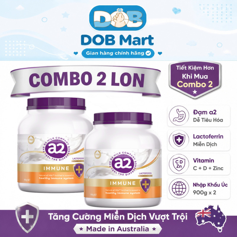 [Combo 2 lon] Sữa Bột A2 Milk A2 Immune Tăng Cường Miễn Dịch Cho Bé Từ 1 Tuổi – A2 Lactoferrin Lon 9