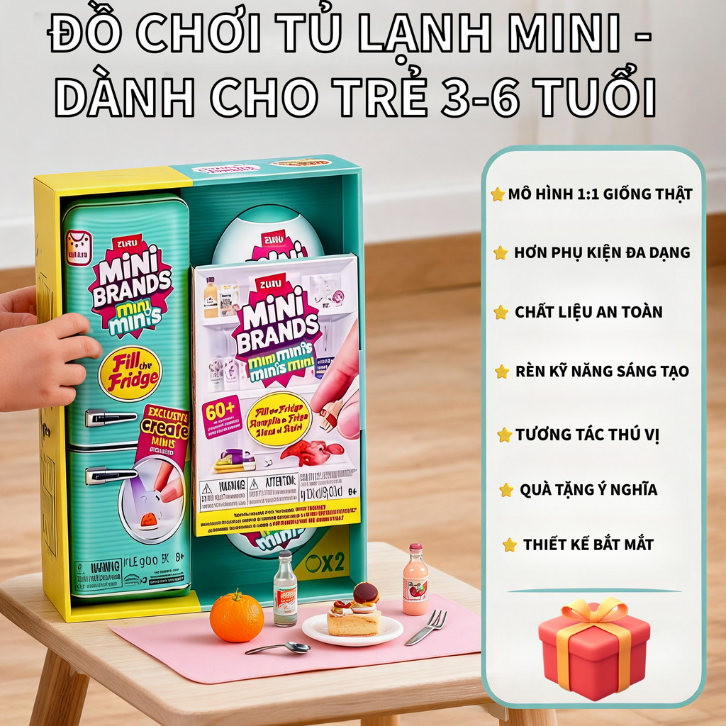 ZURU Mini Brands Tủ Lạnh Fill the Fridge Đồ Chơi Mô Hình Thực Phẩm Siêu Nhỏ, Bộ Set Kèm 2 Quả Bóng M