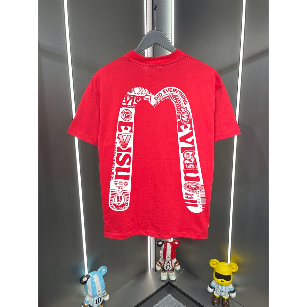 Evisu 2026 Áo thun nam nữ cổ tròn in hình Big m, dáng rộng thoải mái XIHC