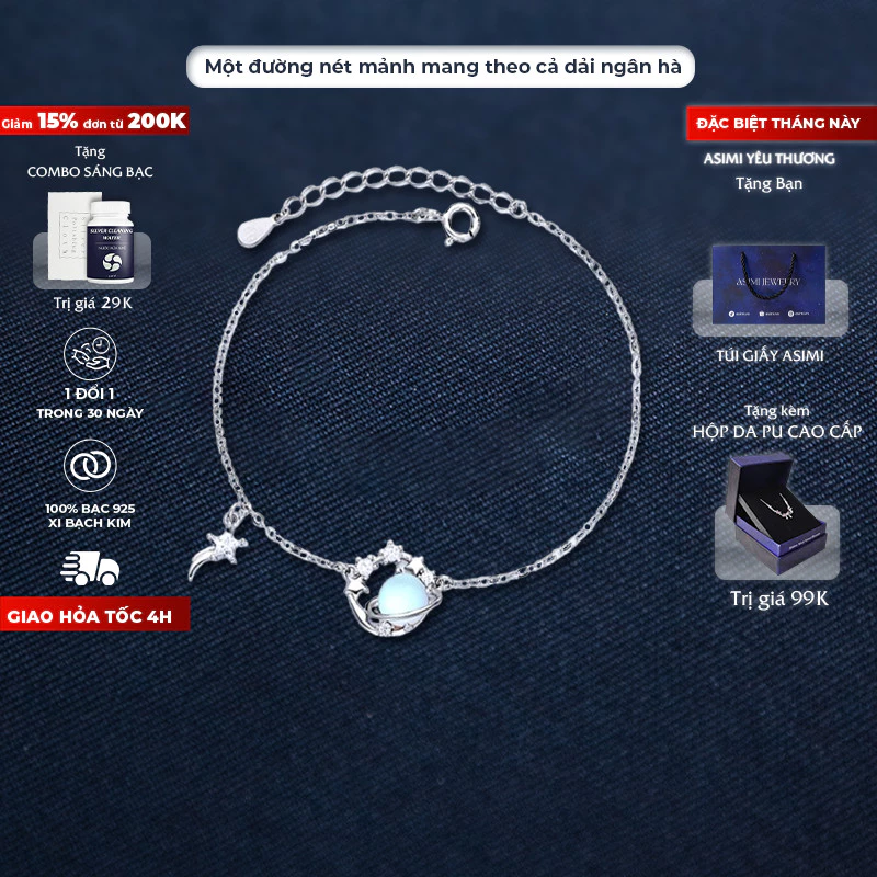 Lắc tay bạc Ý S925 Moonstore Universe Asimi Universe Line LT25 1