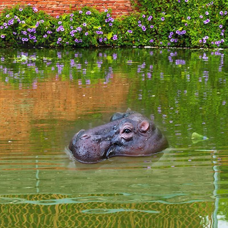 [ElgMK] Hippopotamus Trang trí nổi Trang trí sân vườn Tượng đầu Hippopotamus Ao Nổi Đầu Hippo Phong 
