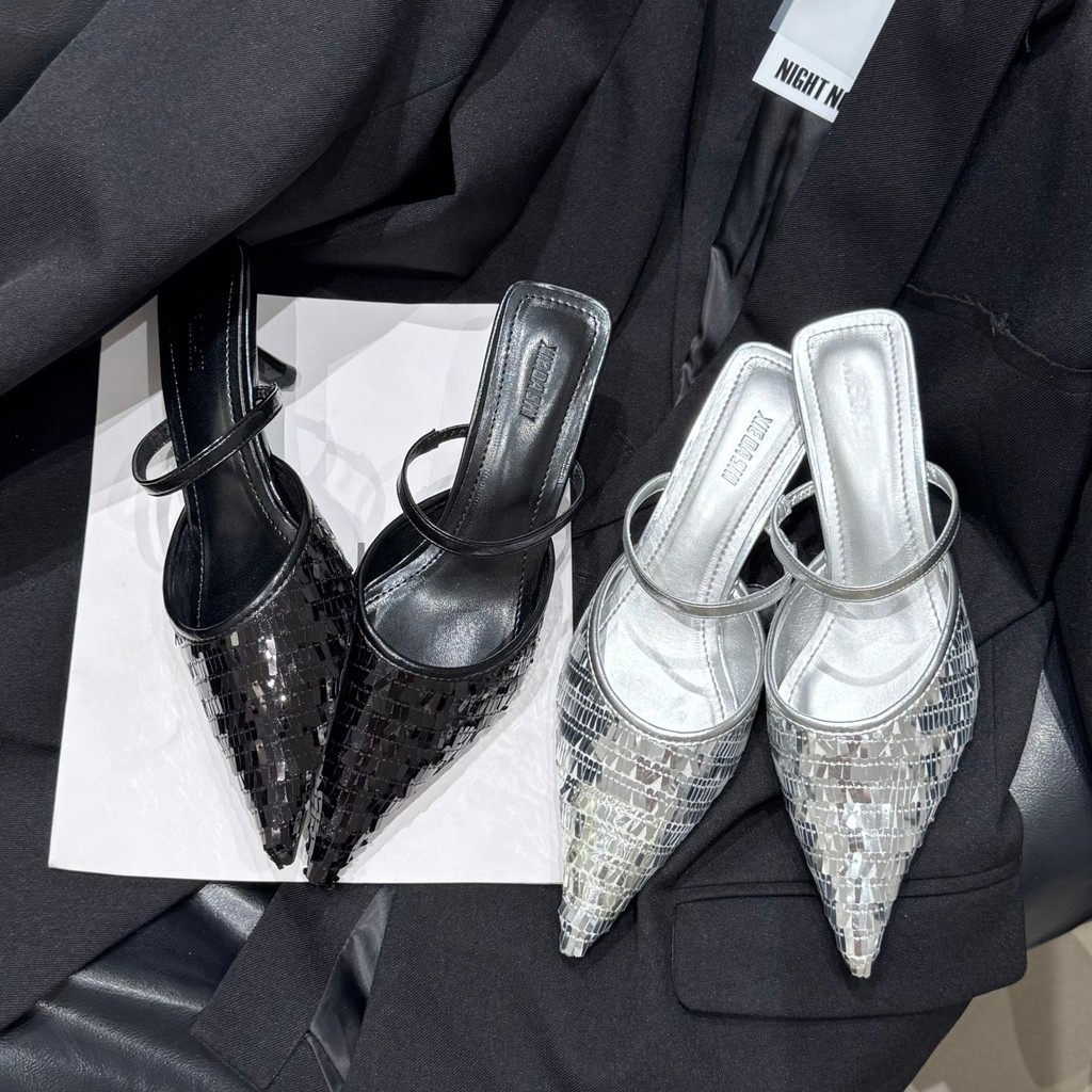 【Lamode】Giày Nữ Thời Trang 6cm ~ Mặc Bên Ngoài Nửa Dép Nữ Mùa Hè Thời Trang Sang Trọng Stiletto Mũi 