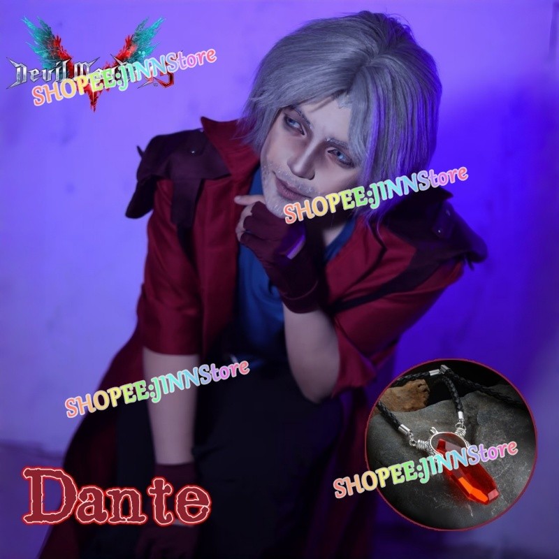 -JINN-Game DMC5 DANTE Cosplay DEVIL MAY CRY Cosplay Áo Đỏ Đồng Phục Bộ Vòng Cổ Anime Carnival Trang 