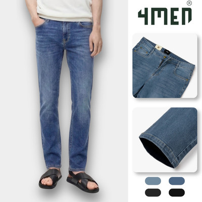 Quần jeans nam trơn slimfit diễu túi sau 4MEN QJ117 vải denim mềm mại, co giãn thoải mái, phong cách trẻ trung, hiện đại