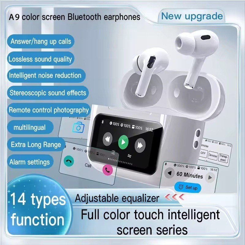 Tai nghe không dây A9 Pro Tai nghe màn hình LED Bluetooth Cảm ứng chủ động khử tiếng ồn Hi