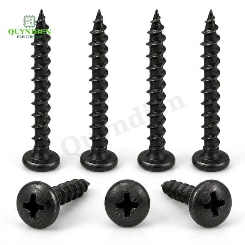 Ốc Vít Nhọn M4 = 4x40mm Bắt Thùng Loa Ren Thưa Taiwan Dài 40mm Ram Đen Chuyên Dùng Lắp Loa, Gỗ, Nhựa