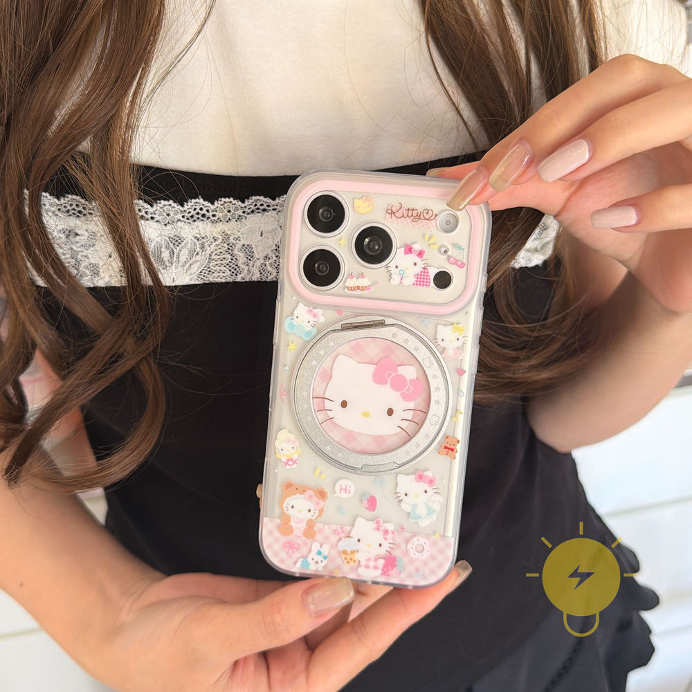Phone Case For iPhone 17 Pro Max 16 15 TPU Pink Cat Kitty Grid Milk Tea Aesthetic Korean Cute
