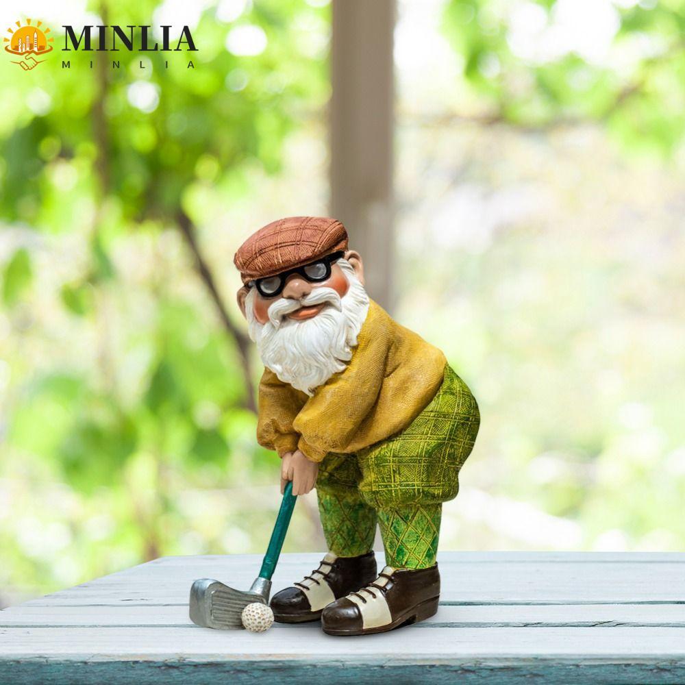 Tượng Gnome chơi gôn MINLIA, Tượng nghệ thuật lùn tinh tế Gnome Golf Gnome, Đồ trang trí Gnome Nhựa 