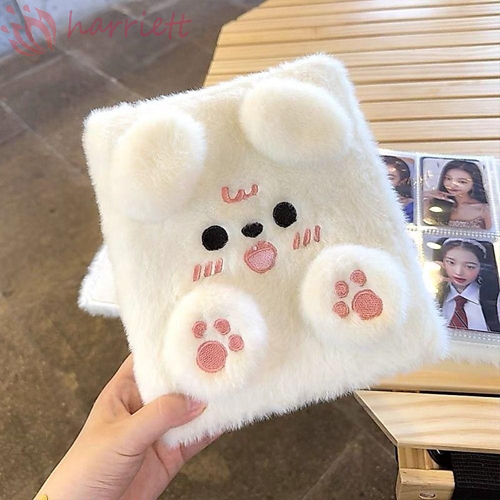 HARRIETT Plush Binder Photocard Holder, Fluffy Bear Plush Puppy Collect Album Notebook, Kawaii Carto