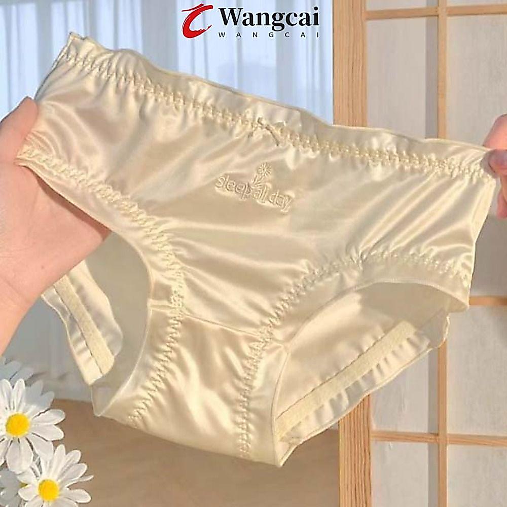 WANGMCAI Ice Silk Quần Lót, Nơ Thêu Ruffle Satin Quần Đùi Lụa, Thư Thoải Mái Phong Cách Pháp Đồ Lót 